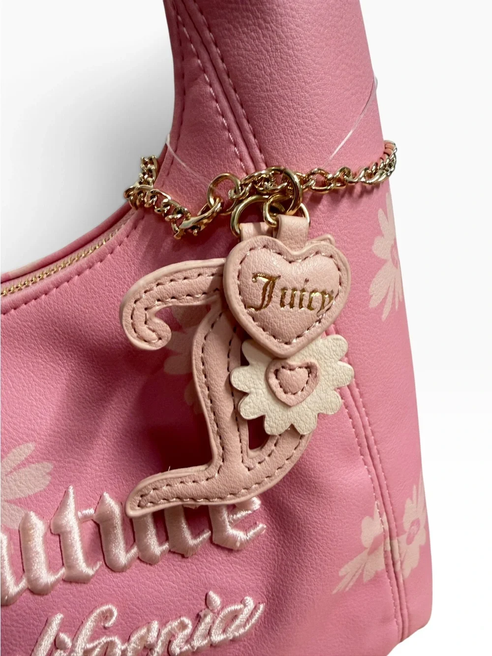 Juicy Couture Daisy For Juicy Pink Hobo Shoulder Bag Floral Logo Charm NWT Purse